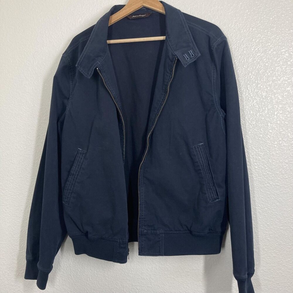 Robert Talbott Jacket Mens Medium Navy Blue Bullit II Moto Bomber Cotton